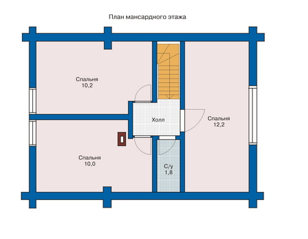 Планировка мансардного этажа :: Проект деревянного дома 10-77