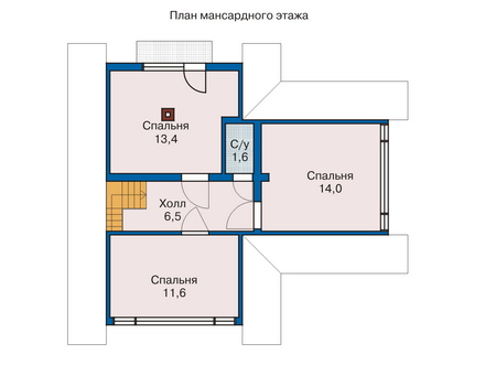 Планировка мансардного этажа :: Проект деревянного дома 10-80