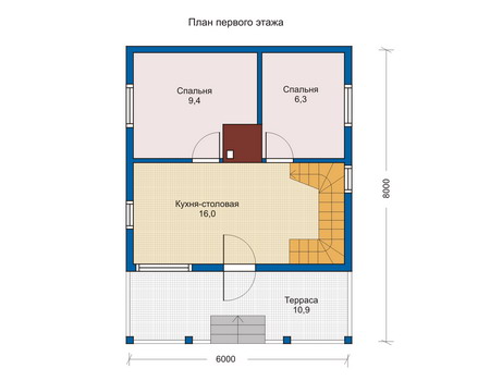 Планировка первого этажа :: Проект деревянного дома 10-82