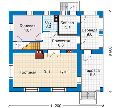 Планировка первого этажа :: Проект дома из кирпича 42-39