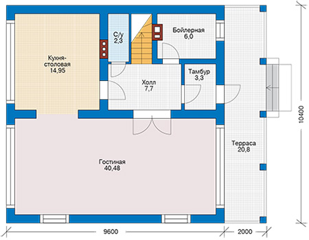 Планировка первого этажа :: Проект дома из кирпича 42-77