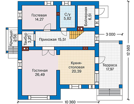 Планировка первого этажа :: Проект дома из кирпича 43-57