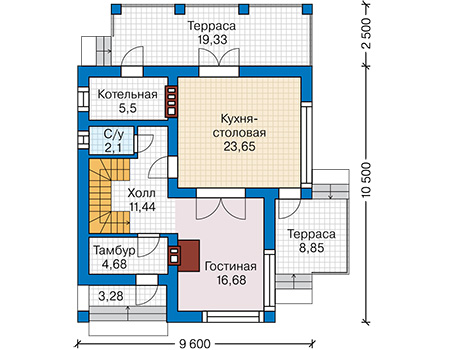 Планировка первого этажа :: Проект дома из кирпича 43-78