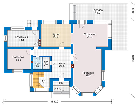 Планировка первого этажа :: Проект дома из кирпича 43-95