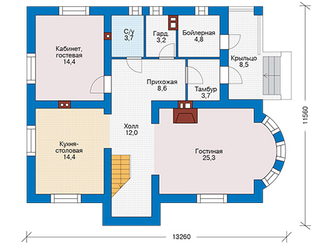 Планировка первого этажа :: Проект дома из кирпича 44-18