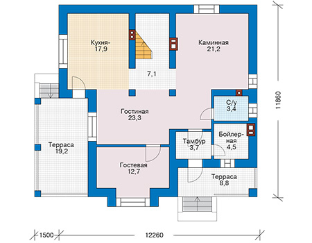 Планировка первого этажа :: Проект дома из кирпича 44-29