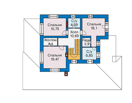 Планировка второго этажа :: Проект дома из кирпича 44-35