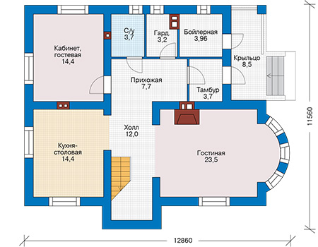 Планировка первого этажа :: Проект дома из кирпича 47-95