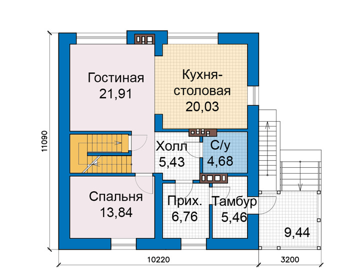 Планировка первого этажа :: Проект дома из кирпича 48-01