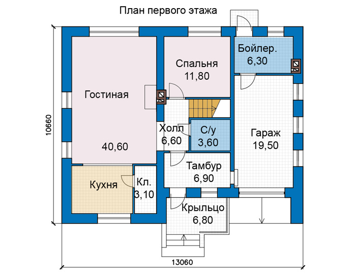 Планировка первого этажа :: Проект дома из кирпича 49-43