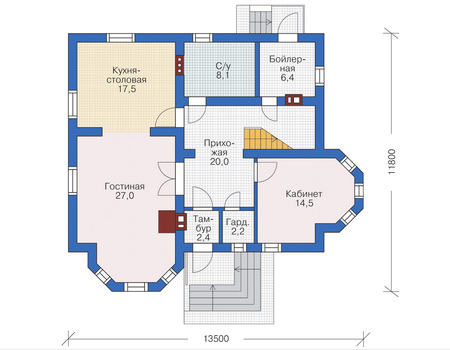 Планировка первого этажа :: Проект дома из газобетона 53-85