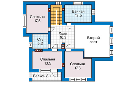 Планировка второго этажа :: Проект дома из газобетона 58-29