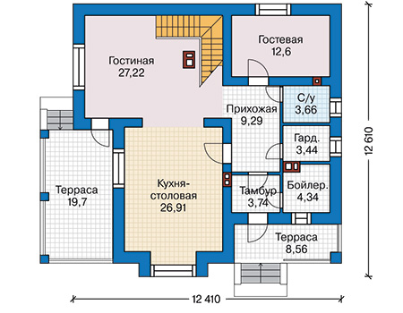 Планировка первого этажа :: Проект дома из газобетона 61-04