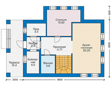 Планировка первого этажа :: Проект дома из газобетона 61-59