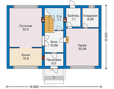 Планировка первого этажа :: Проект дома из газобетона 62-37