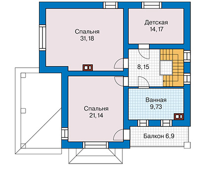 Планировка второго этажа :: Проект дома из газобетона 64-99