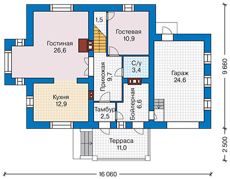 Планировка первого этажа :: Проект дома из газобетона 65-35