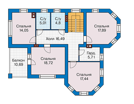 Планировка второго этажа :: Проект дома из кирпича 74-54