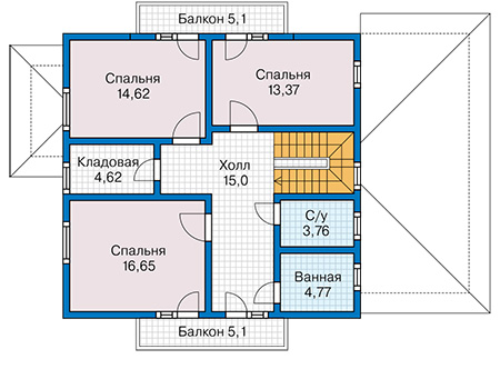 Планировка мансардного этажа :: Проект каркасного дома 90-33