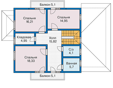 Планировка мансардного этажа :: Проект каркасного дома 90-34