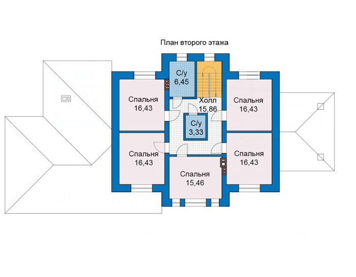 Планировка второго этажа :: Проект дома из газобетона 82-78
