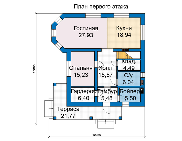 Планировка первого этажа :: Проект дома из газобетона 82-82