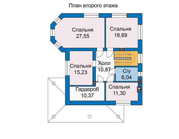 Планировка второго этажа :: Проект дома из газобетона 82-82