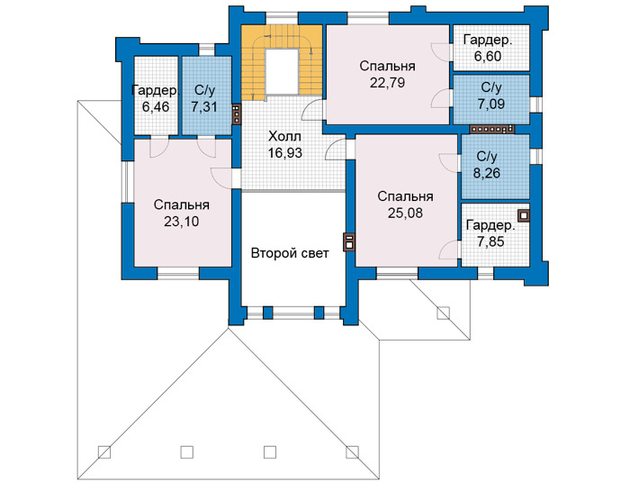 Планировка второго этажа :: Проект дома из газобетона 82-85