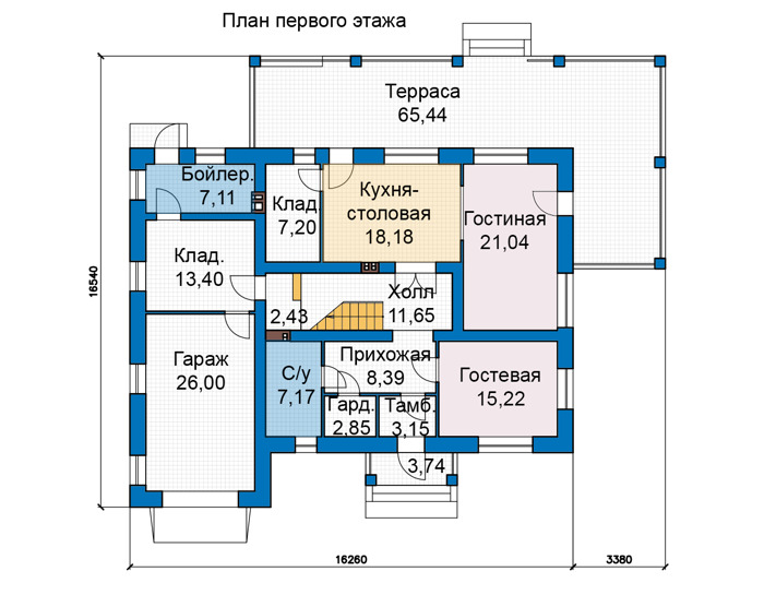 Планировка первого этажа :: Проект дома из газобетона 82-87