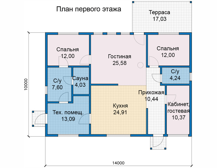 Планировка первого этажа :: Проект каркасного дома 91-23